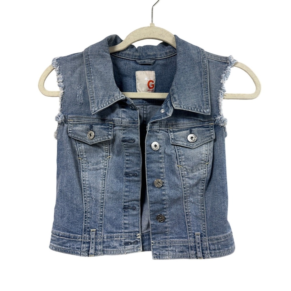 G by GUESS Womens Medium Wash Distressed Denim Vest Blue Size M R32N2000000